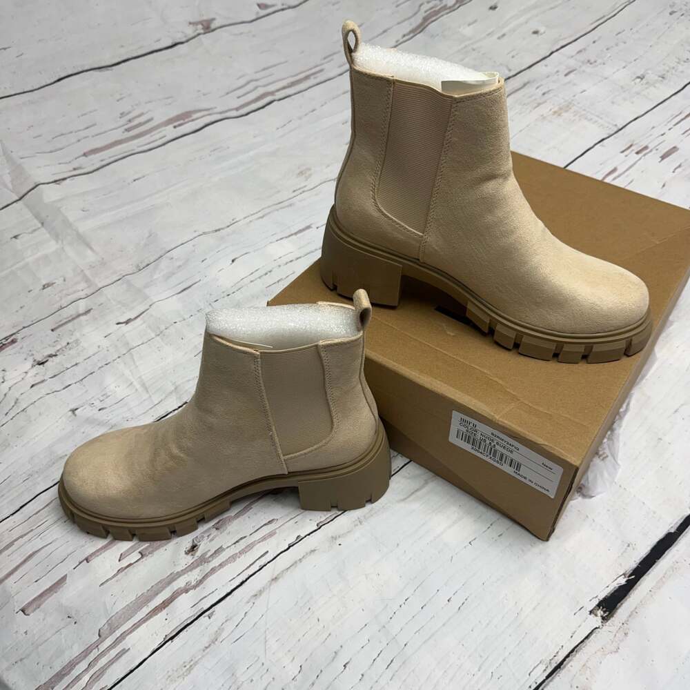 IDIFU Women's Nude Suede Platform Lug Sole Chelsea Ankle Boots 8.5 - Picture 6 of 7
